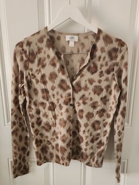 LOFT Leopard Print Button Cardigan - Beige & Brown